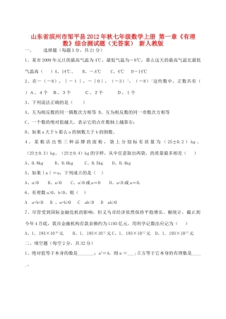 山东省滨州市邹平县秋七年级数学上册 第一章(有理数)综合测试卷 新人教版试卷