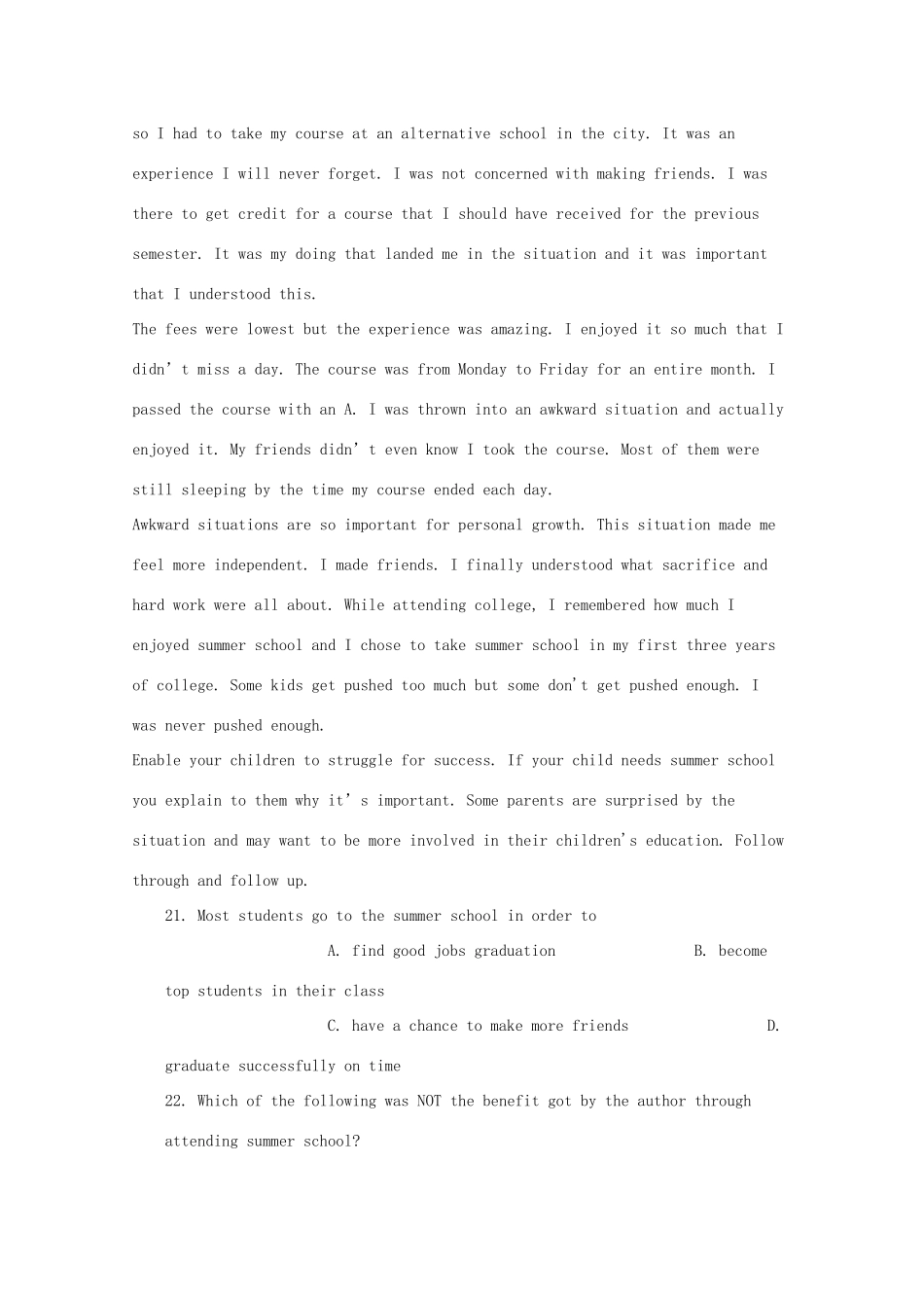 四川省广安市高考英语二轮复习 阅读理解九月选练(2)试卷_第3页