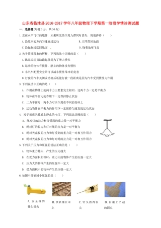 山东省临沭县 八年级物理下学期第一阶段学情诊测试卷试卷