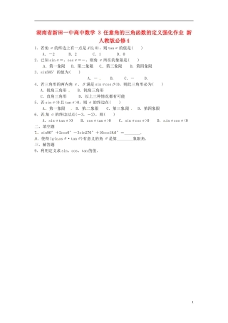 湖南省新田一中高中数学 任意角的三角函数的定义强化作业 新人教版必修4