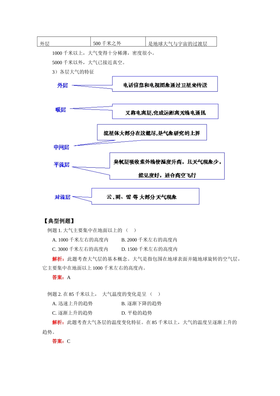 初二化学第二章 第1－2节 大气层；天气和气温浙江版知识精讲 试题_第3页