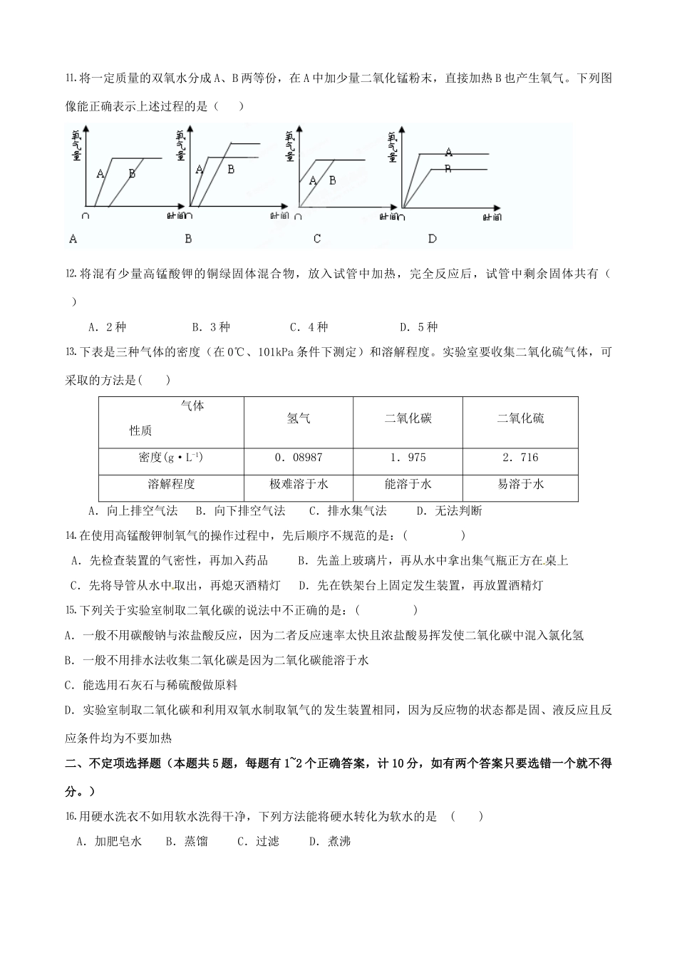 九年级化学10月学情抽测试卷 苏教版试卷_第2页