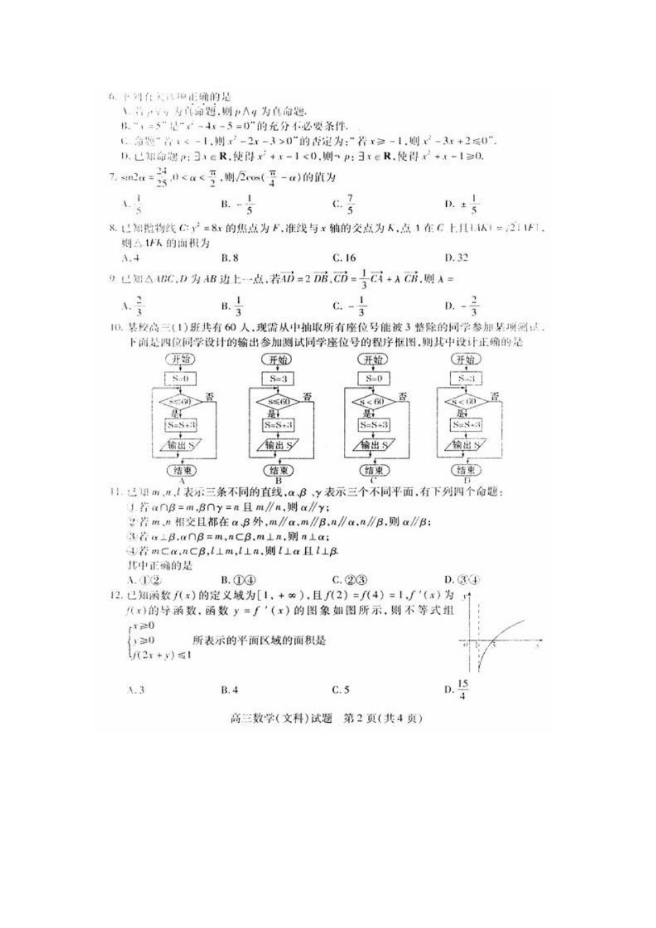 山东省德州市高三数学第二次高考模拟考试 文新人教版试卷_第2页
