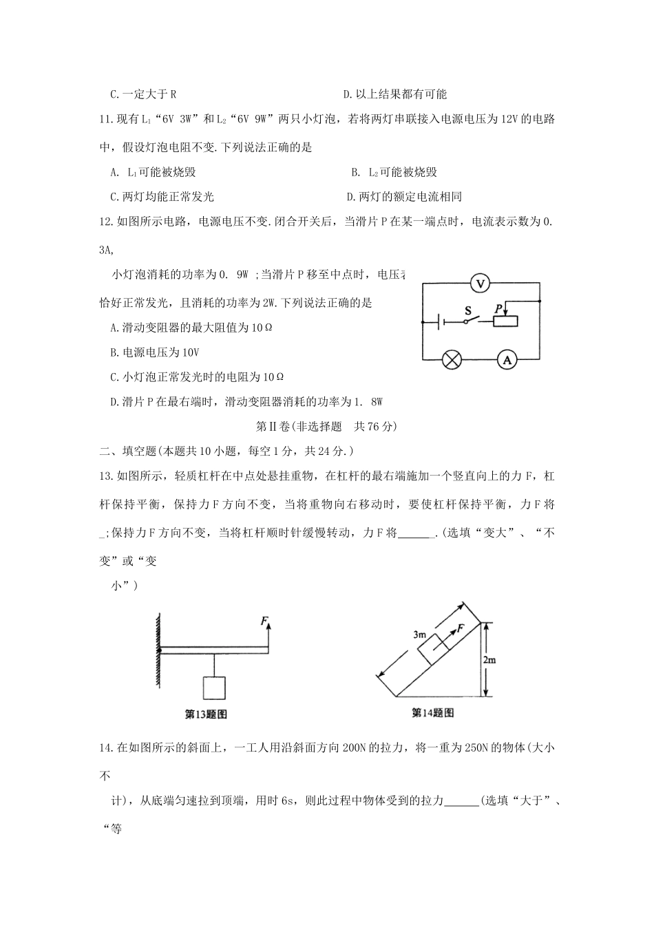 九年级物理上学期期末教学质量调研卷试卷_第3页
