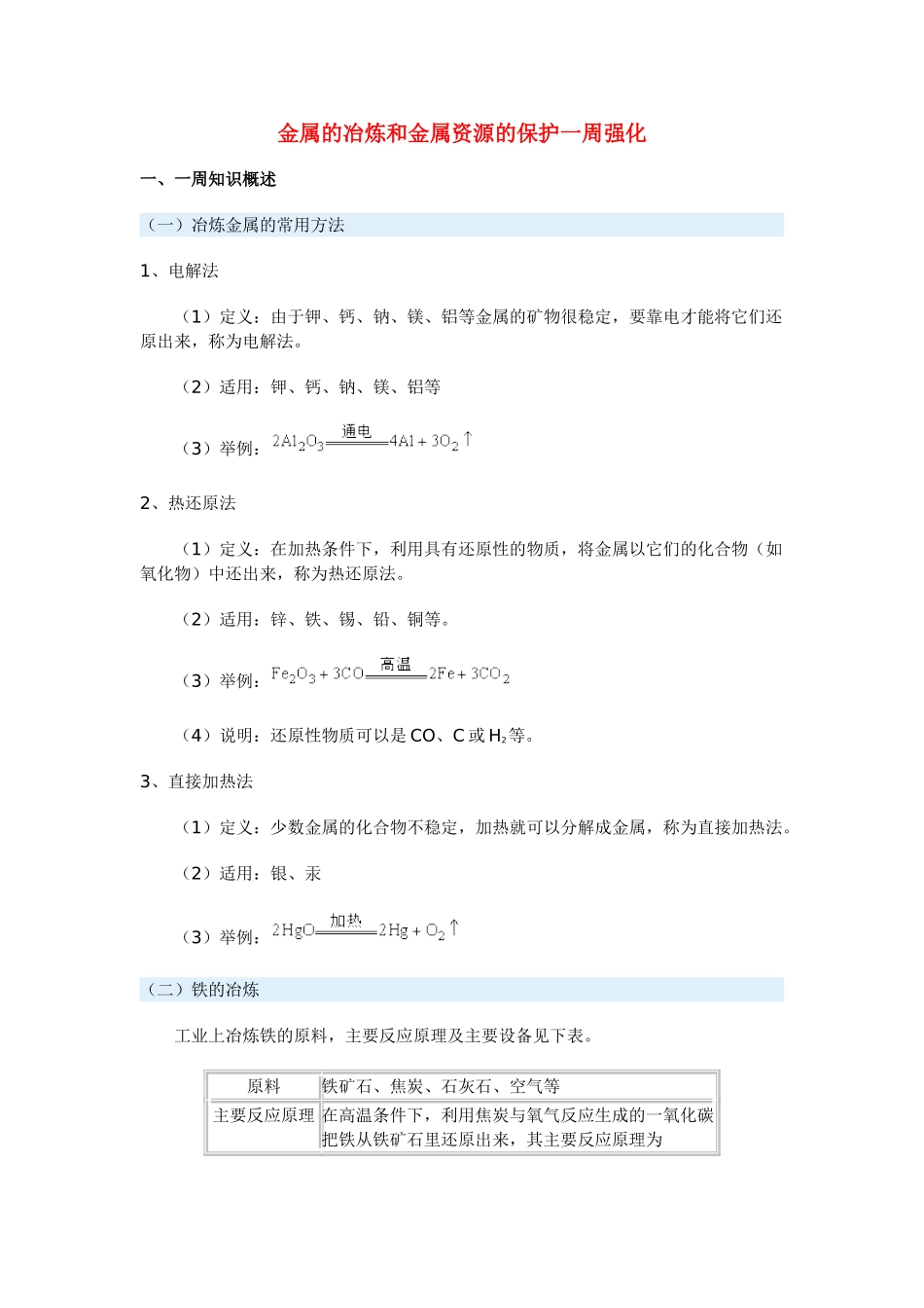 九年级化学金属的冶炼和金属资源的保护一周强化粵教版试卷_第1页