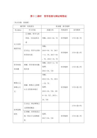 （浙江专用）高考政治二轮复习 第十二课时 哲学思想与辩证唯物论讲义增分练（含解析）-人教版高三全册政治试题