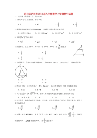 四川省泸州市届九年级数学上学期期中试卷 新人教版试卷