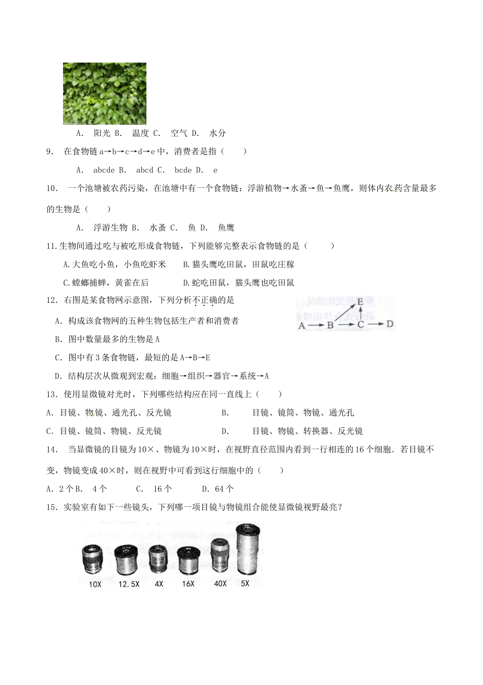 大学东莞石竹附属学校七年级生物上学期期中试卷 新人教版试卷_第2页