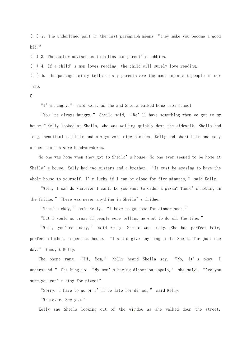 中考英语完型填空、阅读理解预测卷 人际关系篇试卷_第3页