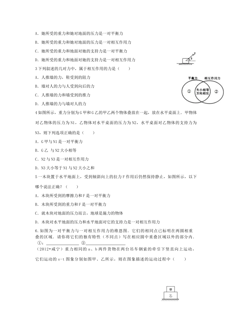 中考物理专题复习 二力平衡考点 新人教版试卷_第2页