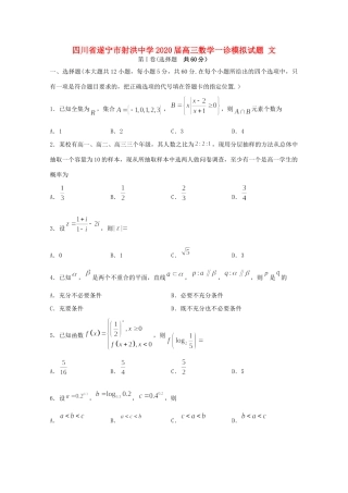 四川省遂宁市射洪中学2020届高三数学一诊模拟试卷 文