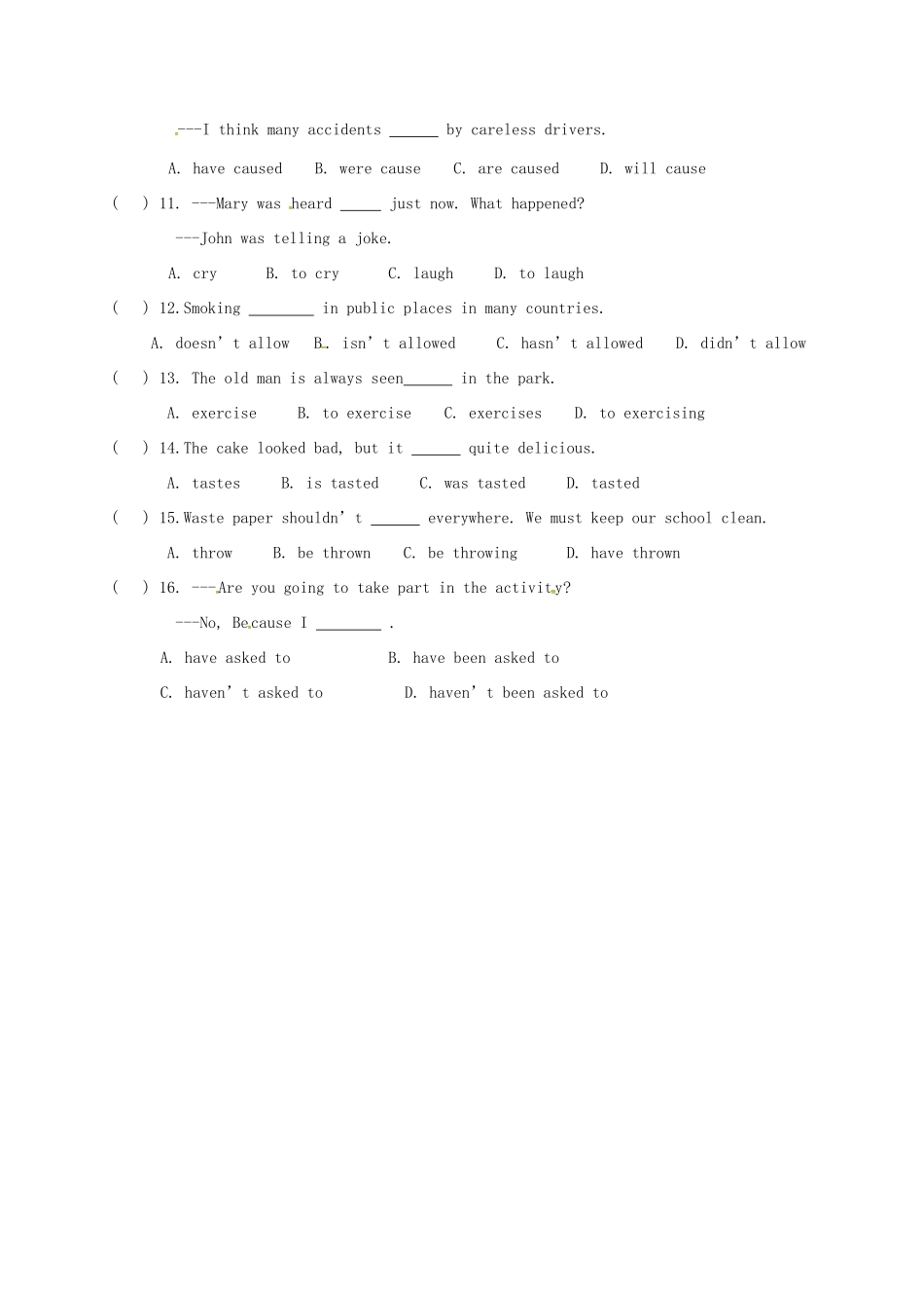 中考英语专题复习 12 被动语态试卷_第3页