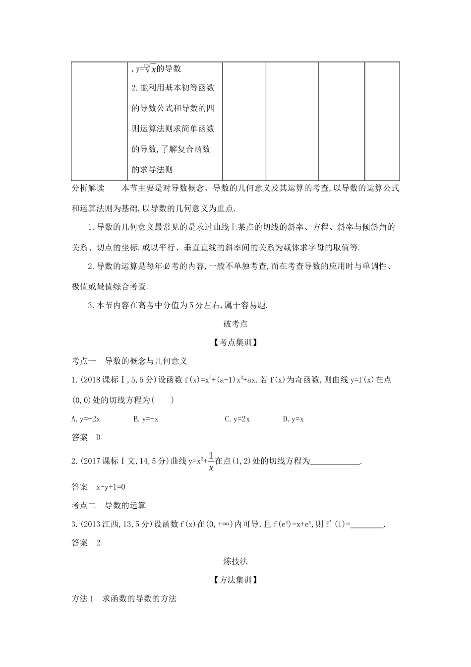 （天津专用）高考数学大一轮复习 3.1 导数的概念及运算精练-人教版高三全册数学试题_第2页