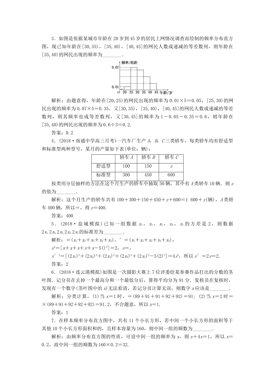 （江苏专版）高考数学一轮复习 第十一章 统计与概率 课时达标检测（五十二）抽样方法、用样本估计总体-人教版高三全册数学试题_第2页