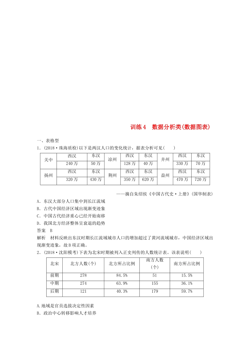 高考历史总复习 增分优选练：题型分类练 训练4 数据分析类(数据图表)-人教版高三全册历史试题_第1页