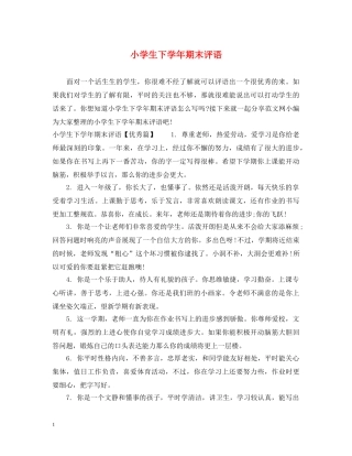 小学生下学年期末评语 
