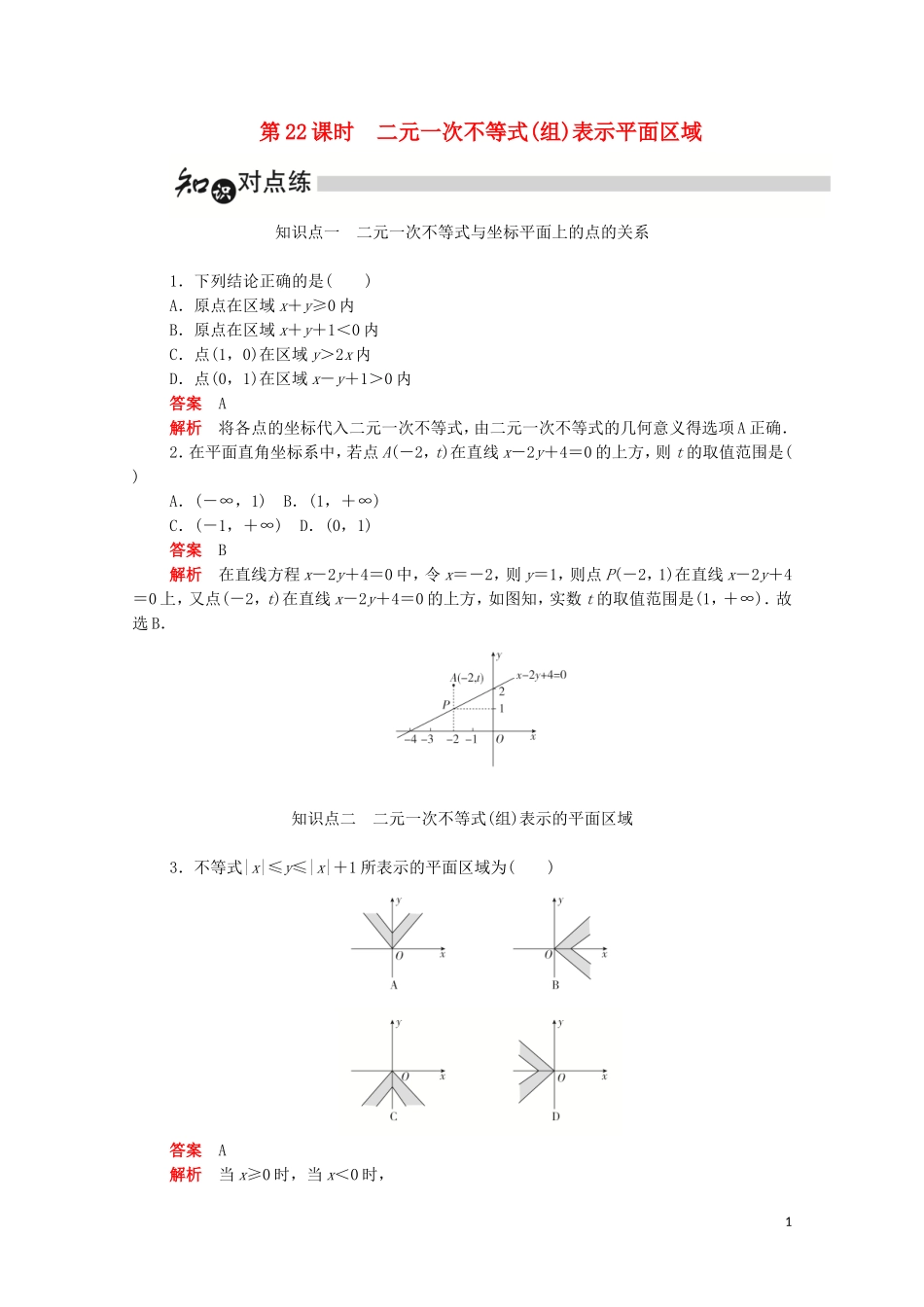 高中数学 第三章 不等式 3.3.1.1 二元一次不等式（组）表示平面区域练习（含解析）新人教A版必修5-新人教A版高二必修5数学试题_第1页