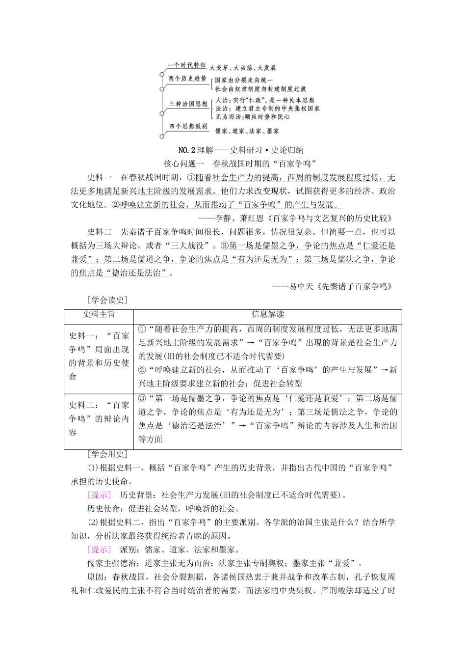 高考历史一轮总复习 第12单元 中国传统文化主流思想的演变与古代中国的科学技术与文学艺术 第24讲 “百家争鸣”和儒家思想的形成及“罢黜百家，独尊儒术”教师用书 新人教版-新人教版高三全册历史试题_第3页