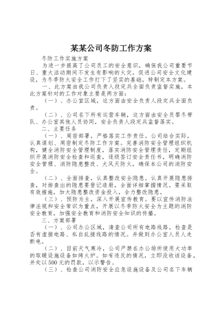某某公司冬防工作方案