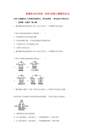 （新课标）高一化学暑假作业5（必修2）-人教版高一必修2化学试题