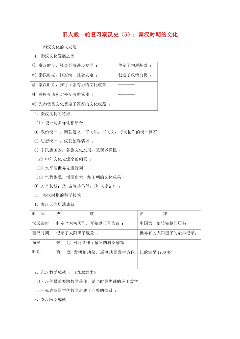高考历史旧人教一轮复习秦汉史（5）：秦汉时期的文化_第1页