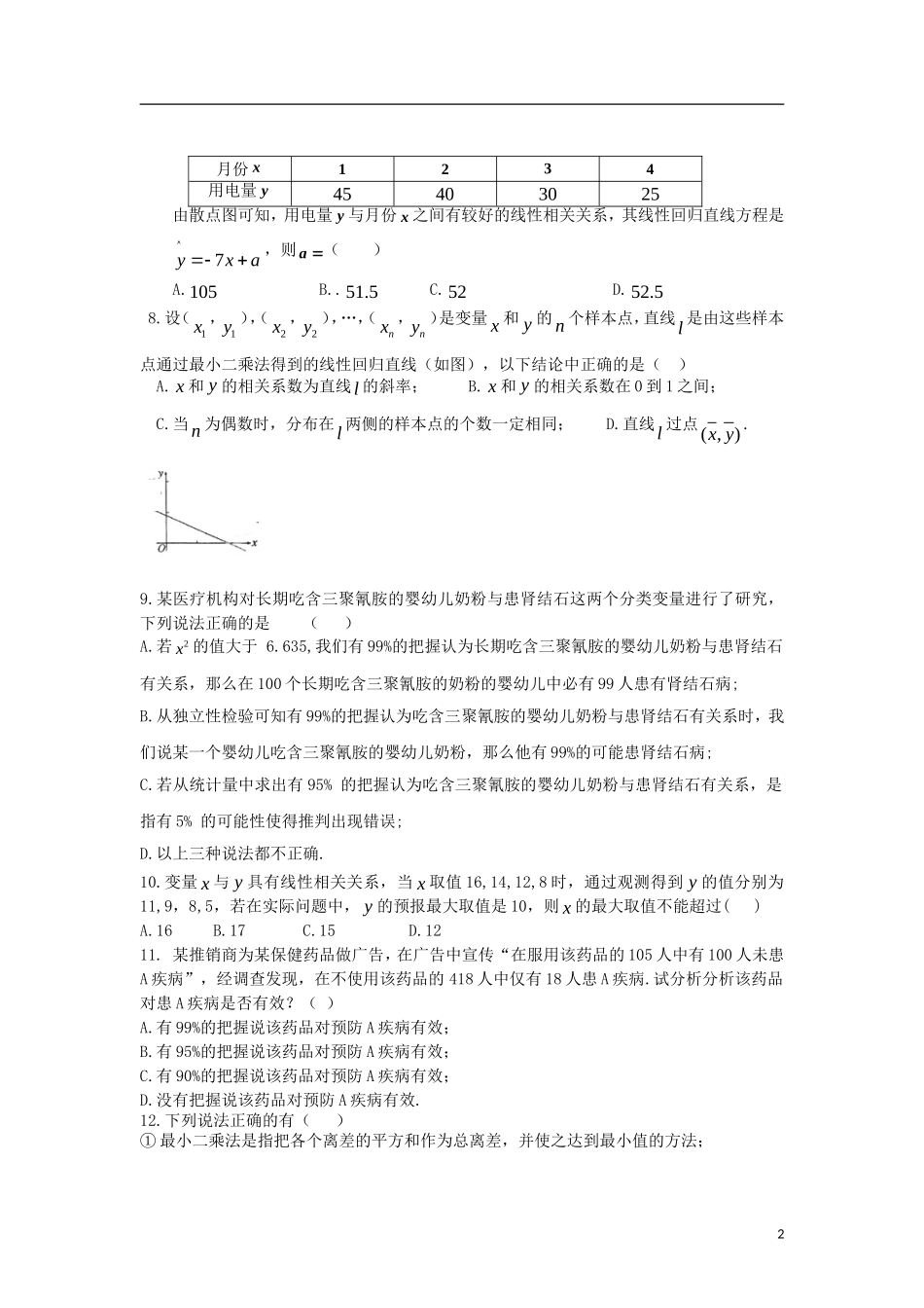 高中数学 第三章 统计案例复习内容月考卷 新人教A版选修2-3-新人教A版高二选修2-3数学试题_第2页