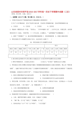 山东省滨州市邹平县高一历史下学期期中试题（三区）-人教版高一全册历史试题