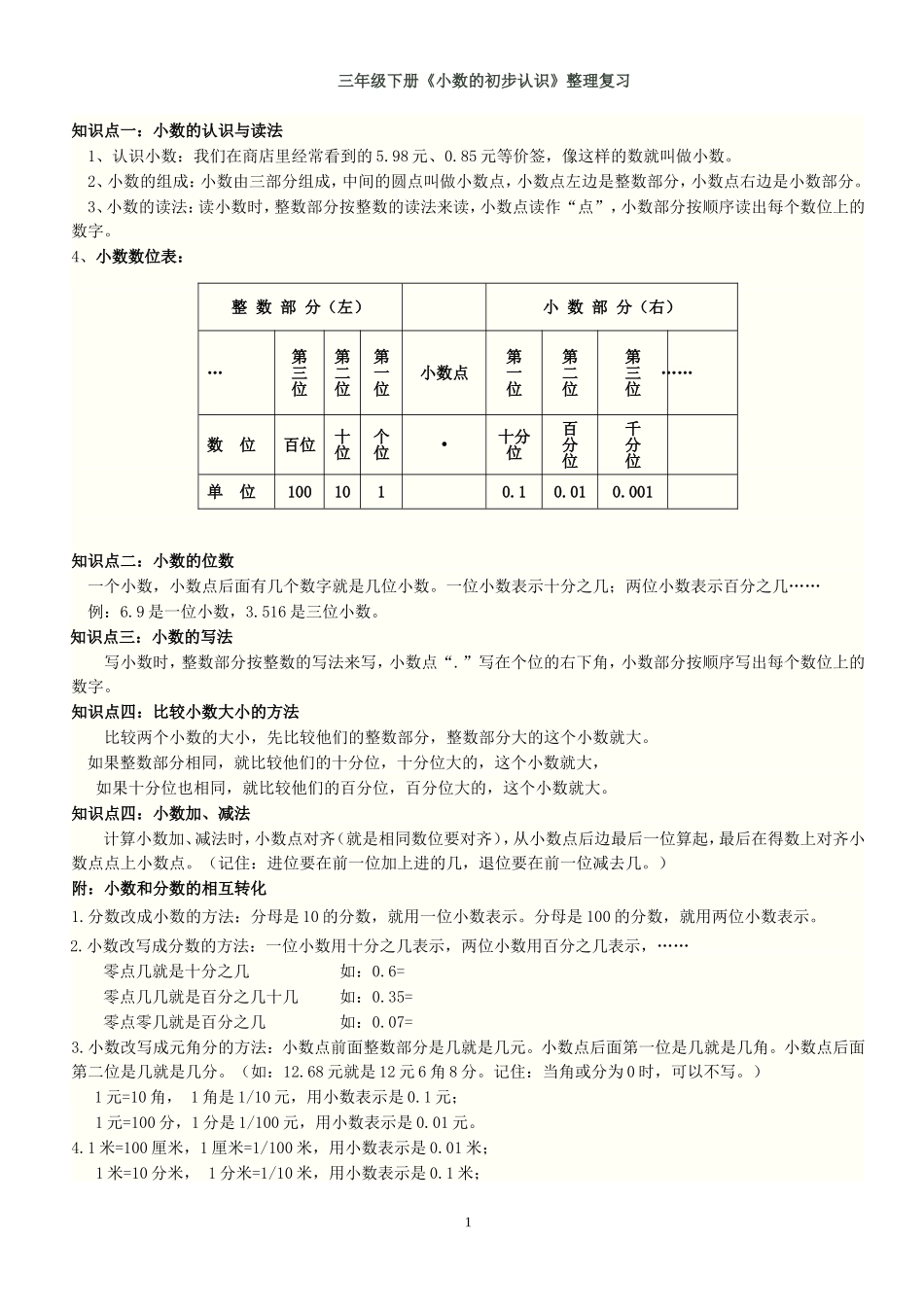 三年级小数的整理和复习学生用_第1页