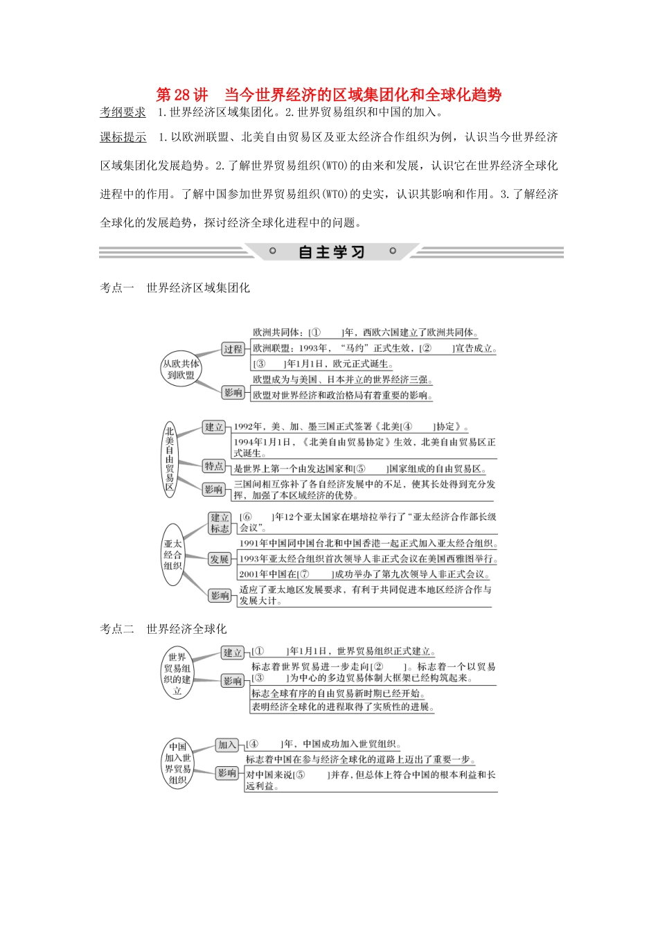 高考历史总复习 专题十一 当今世界经济的全球化趋势 第28讲 当今世界经济的区域集团化和全球化趋势教师用书 人民版-人民版高三全册历史试题_第1页
