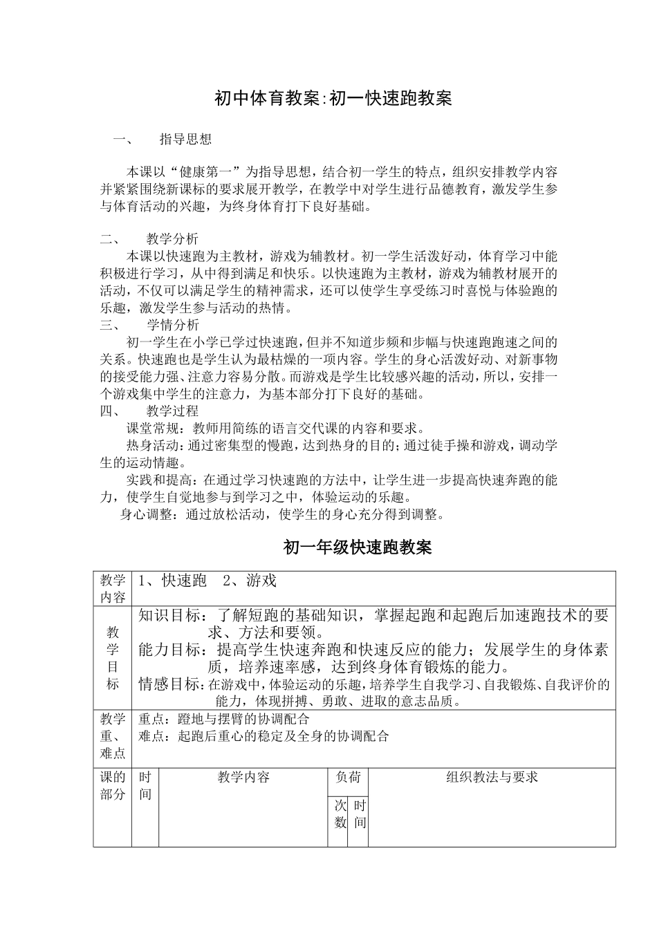 初中体育教案快速跑_第1页