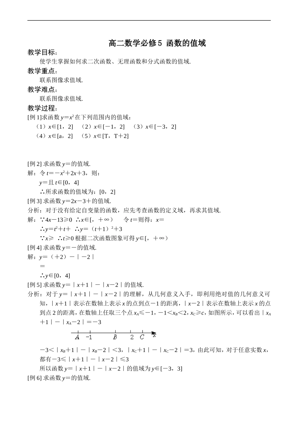 高二数学 函数的值域 必修5_第1页