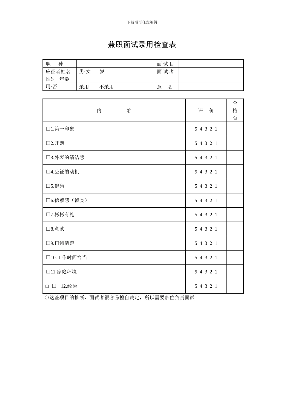 兼职面试录用检查表_第1页