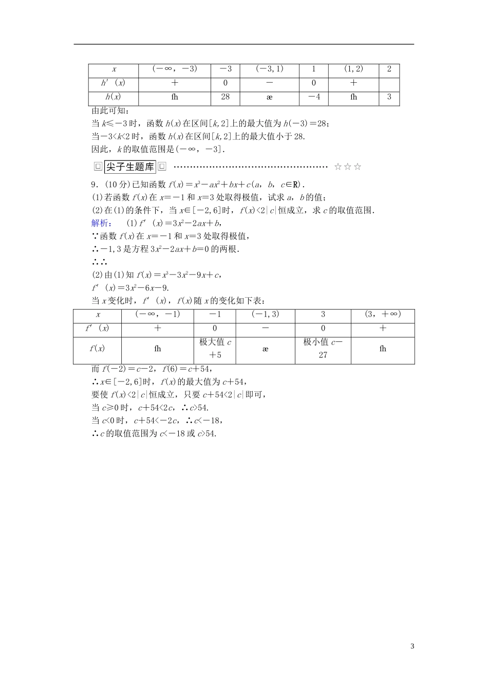 高中数学 第三章 导数及其应用 3.3.3 函数的最大(小)值与导数高效测评 新人教A版选修1-1-新人教A版高二选修1-1数学试题_第3页