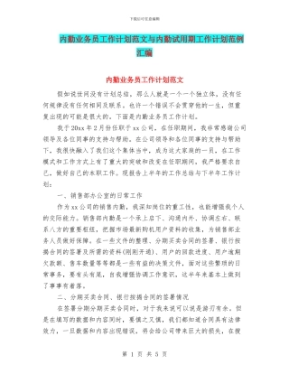 内勤业务员工作计划范文与内勤试用期工作计划范例汇编