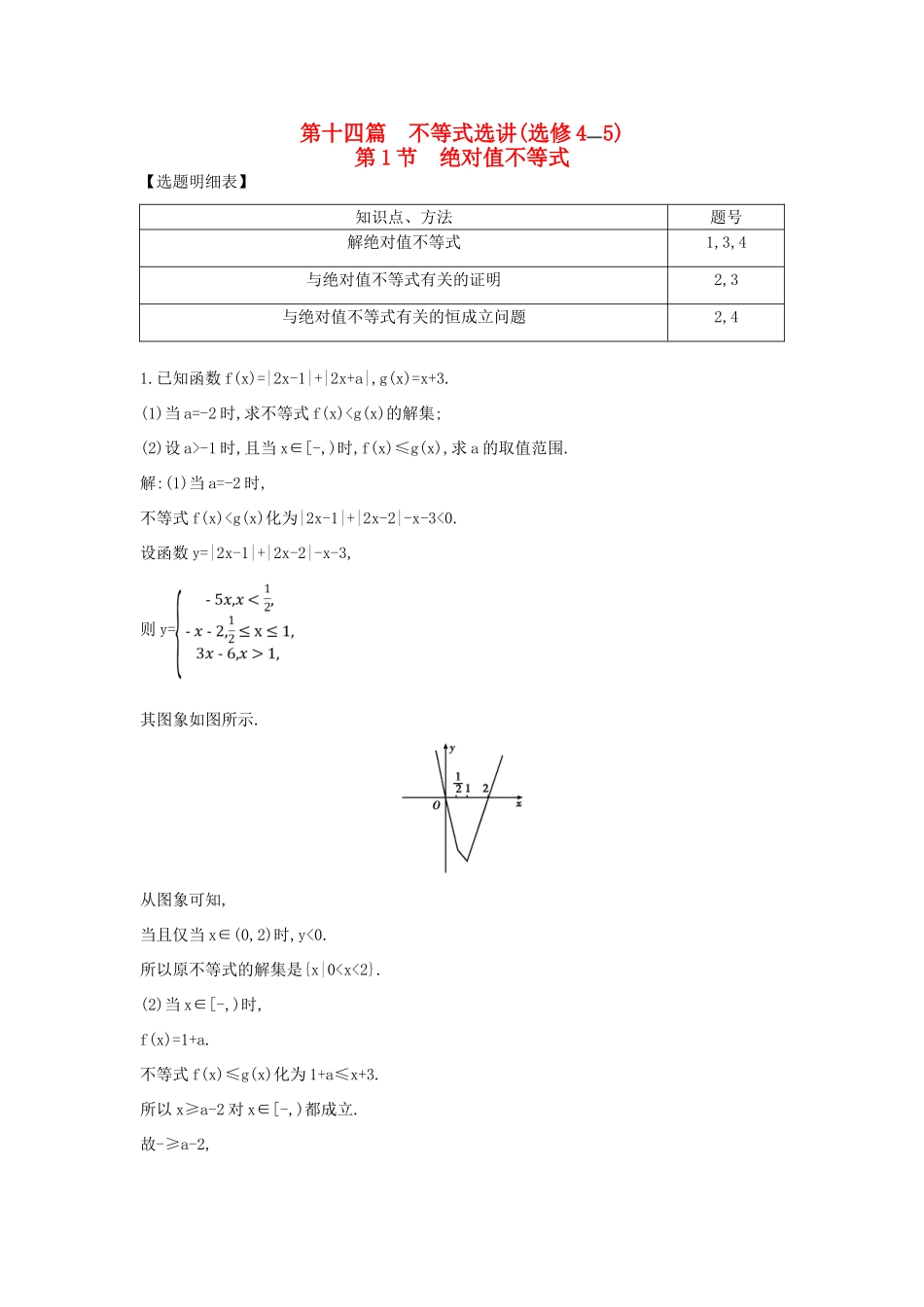 （普通班）高三数学一轮复习 第十四篇 不等式选讲 第1节 绝对值不等式基础对点练 理-人教版高三全册数学试题_第1页