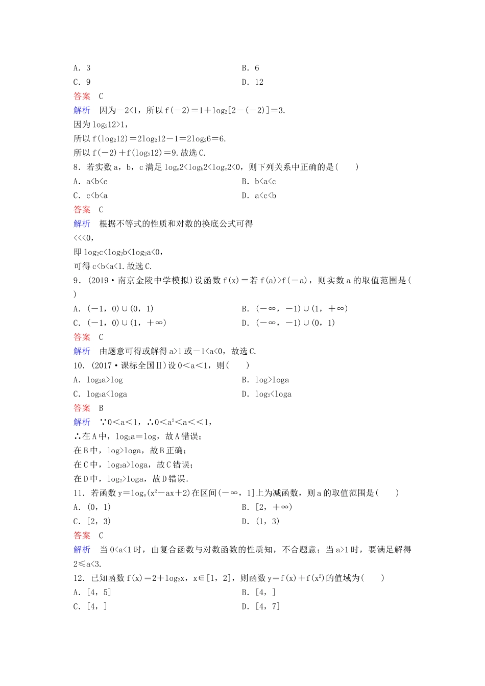 （新课标）高考数学大一轮复习 第二章 函数与基本初等函数 题组层级快练10 对数函数 文（含解析）-人教版高三全册数学试题_第2页