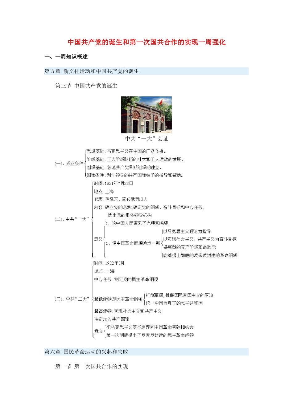 高一历史中国共产党的诞生和第一次国共合作的实现一周强化新人教版_第1页