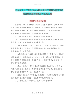 内科护士长工作计划与内陆省份团干部到改革开发的前沿地区挂职锻炼学习总结汇编