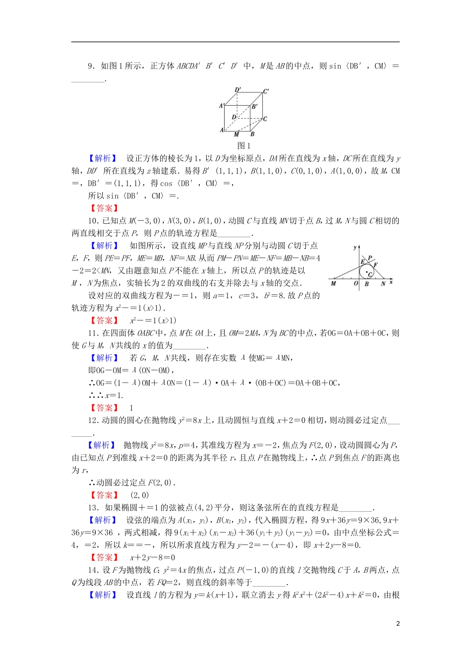 高中数学 模块综合测评 苏教版选修2-1-苏教版高二选修2-1数学试题_第2页
