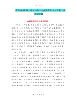 内科护理年终工作总结范文与内资企业2024年检工作总结汇编