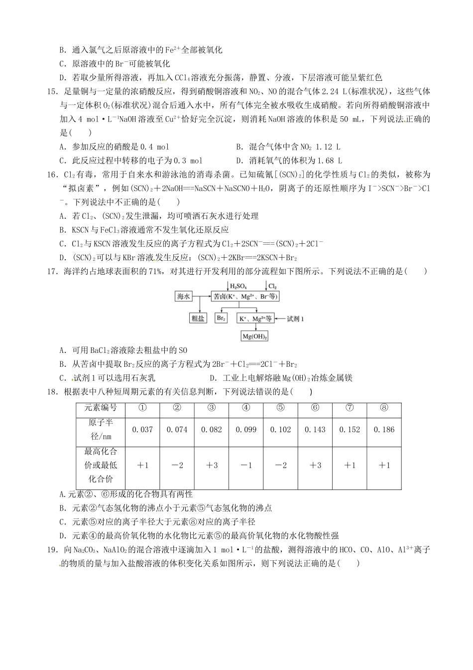 高一化学下学期学科竞赛（学分认定考试）试题-人教版高一全册化学试题_第3页