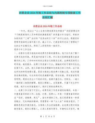 内资企业2024年检工作总结与内部控制专项检查工作总结汇编