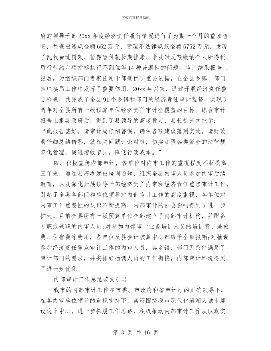 内部审计工作总结精选范文与内部审计工作总结范文2024汇编_第3页
