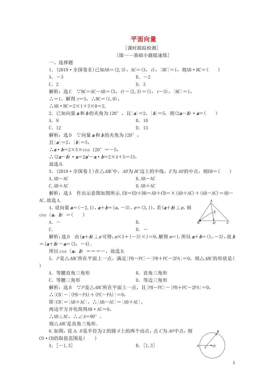 （浙江专用）高考数学大二轮复习 专题一 小题考法课一 平面向量课时跟踪检测-人教版高三全册数学试题_第1页
