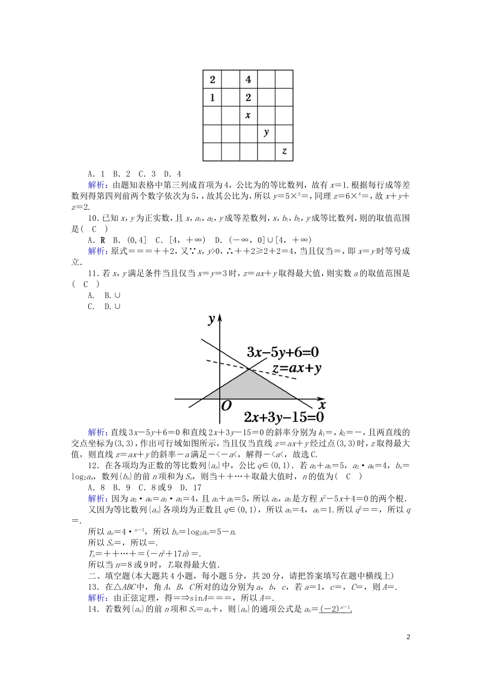 高中数学 模块综合评估1（含解析）北师大版必修5-北师大版高二必修5数学试题_第2页