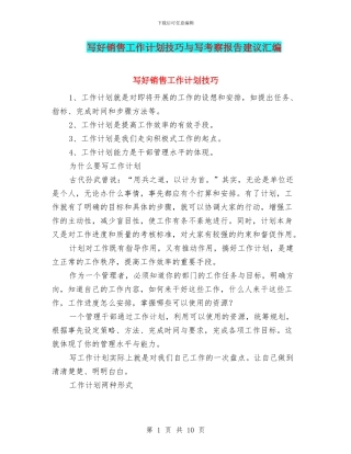 写好销售工作计划技巧与写考察报告建议汇编