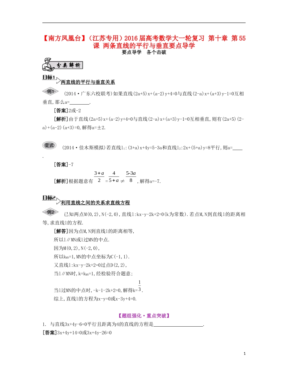 （江苏专用）高考数学大一轮复习 第十章 第55课 两条直线的平行与垂直要点导学-人教版高三全册数学试题_第1页