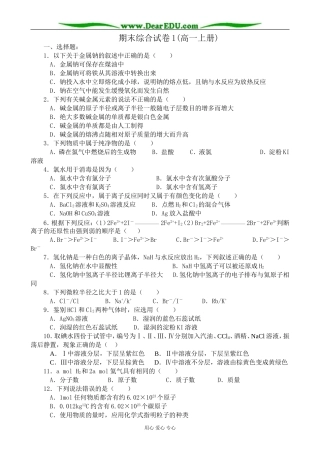 高中化学第一册必修高一化学上学期 期末综合试卷1