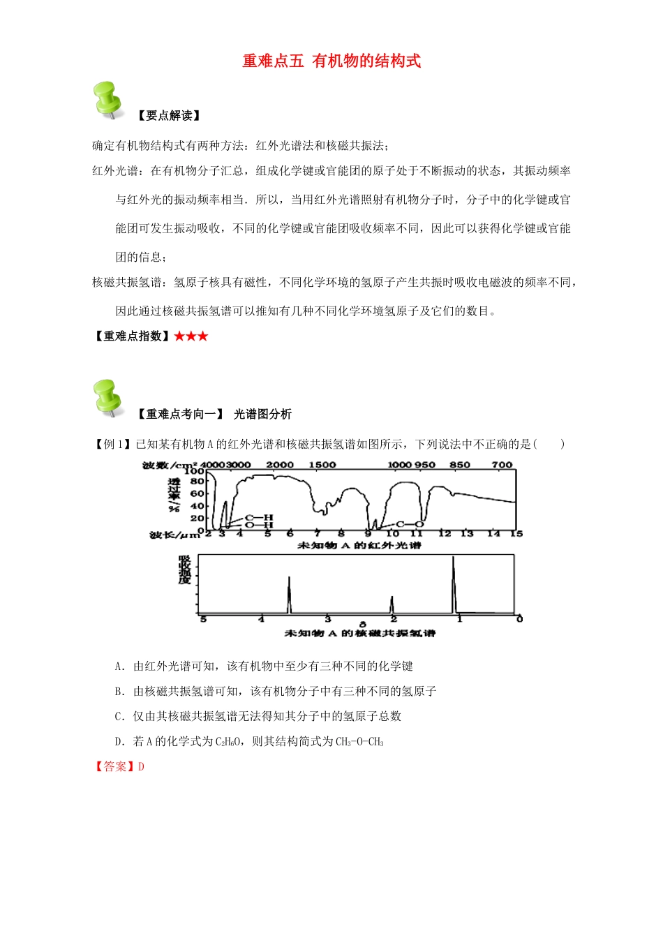 高中化学 第一章 认识有机化合物 重难点五 有机物的结构式（含解析）新人教版选修5-新人教版高二选修5化学试题_第1页