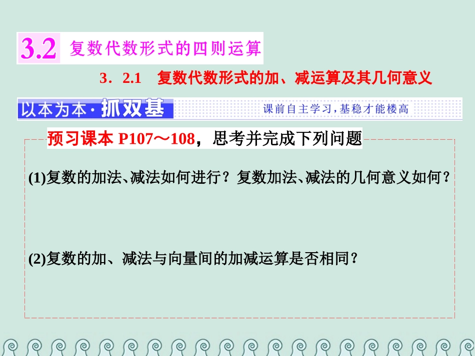 高中数学 第三章 数系的扩充与复数的引入 3.2 复数代数形式的四则运算 3.2.1 复数代数形式的加、减运算及其几何意义-人教版高二全册数学试题_第1页